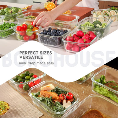 5-Pack Borosilicate Glass Containers with Tempered Glass Lids, 35.2oz/4.4 Cup Airtight Meal Prep Set, Microwave/Freezer Safe (Gray)