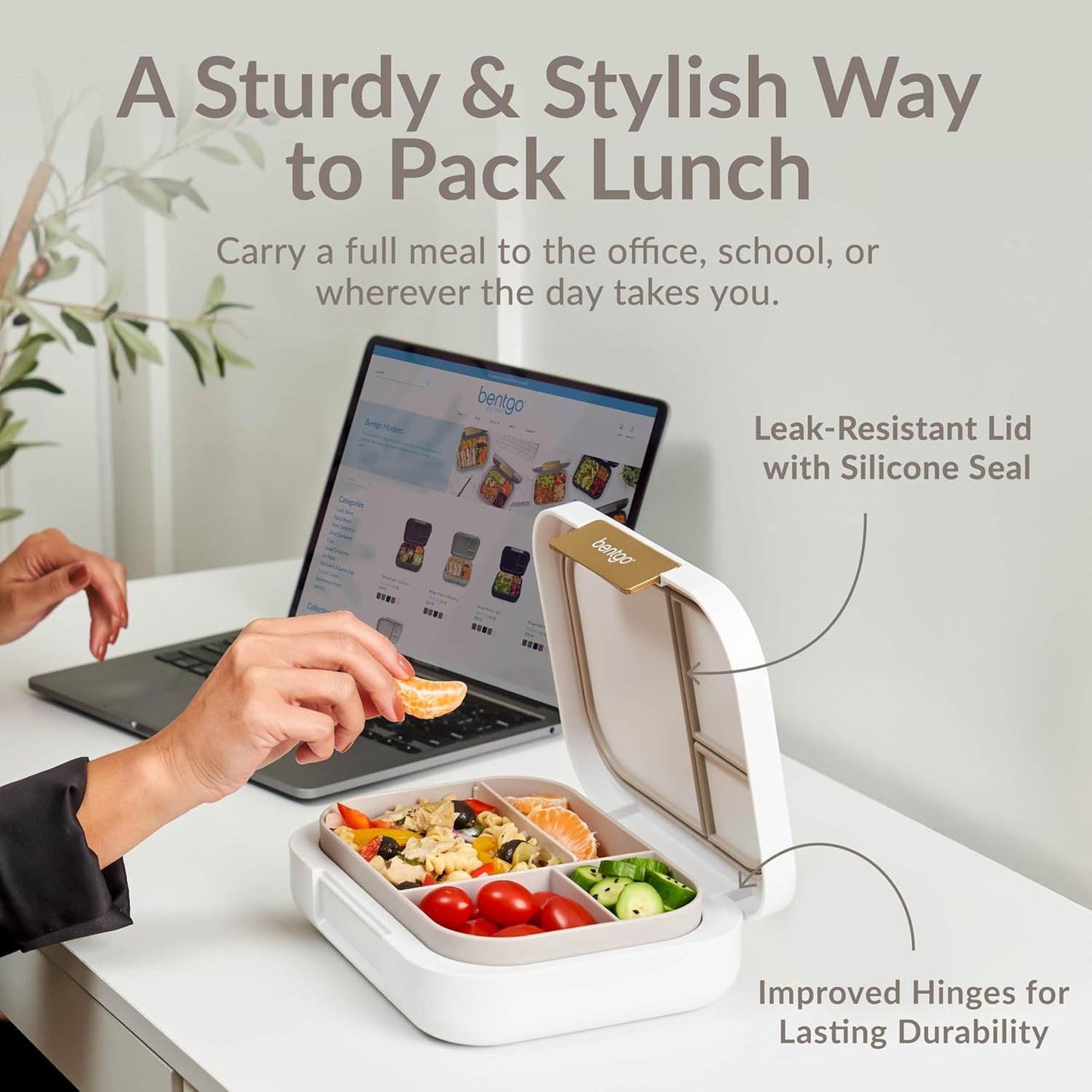 Bentgo Modern - Adult & Teen Bento Lunch Box; 3-4 Compartments, Leak-Resistant, 5.5 Cup Capacity/44 fl oz, Improved Locking Clips, Reusable, BPA-Free, Dishwasher/Microwave Safe Tray (Dark Gray)