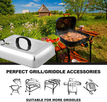 HaSteeL Rectangular Basting Cover, Stainless Steel Cheese Melting Dome Steaming Cover Lid, Heavy Duty Griddle Grill Accessories for Flat Top Teppanyaki BBQ Kitchen Indoor & Outdoor, Dishwasher Safe