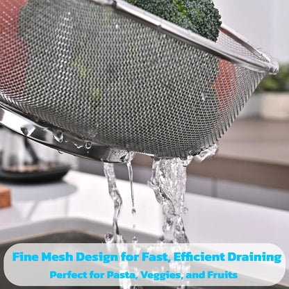 Over The Sink Colander, Stainless Steel Expandable Strainer Basket, Extendable Handles, Dishwasher Safe for Pasta Vegetables Fruits