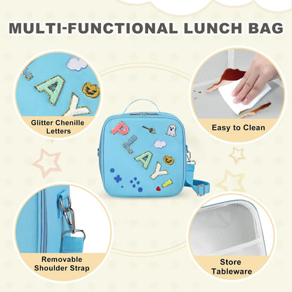 Kids Lunch Box for Kids Insulated Reusable Lunch Bag Tote Durable Children Leak-proof Lunchbox with Adjustable Shoulder Strap for School Daycare Travel Picnic (Navy - 3D Dinosaur)