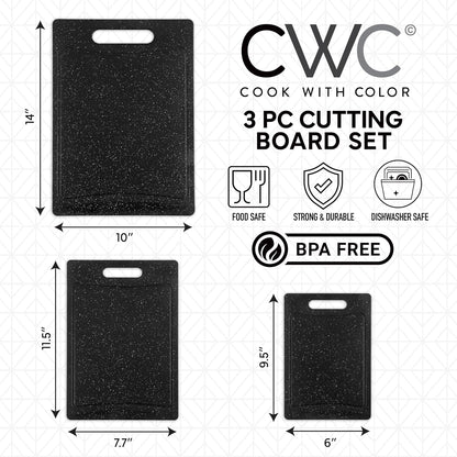 COOK WITH COLOR Non-Slip Cutting Board Set – Kitchen Essentials with Easy Grip Handle for Meat, Veggies, and Fruits, 3 Cutting Boards, Speckled White