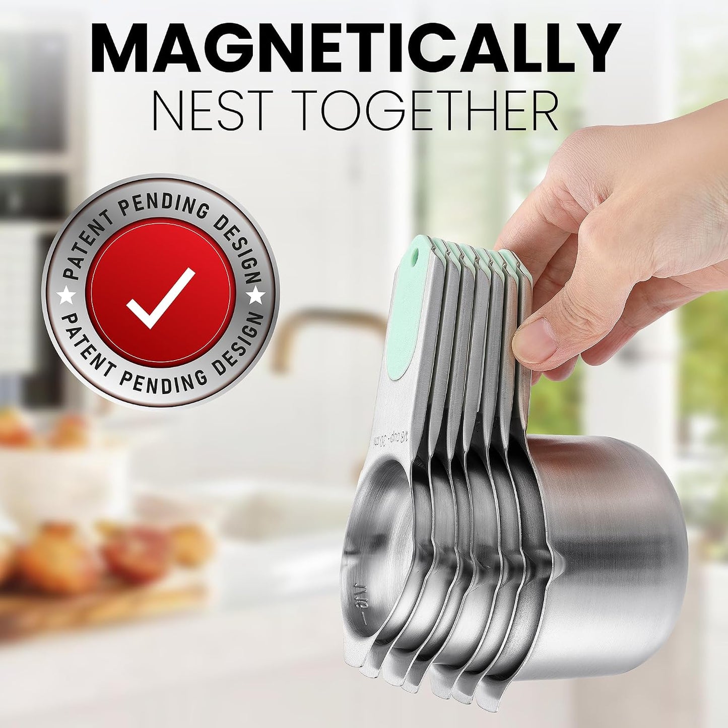 Spring Chef Stainless Steel Measuring Cups Set of 7 with Pour Spout - Nesting Kitchen Tools with Easy Read Markings to Measure Dry or Liquid Ingredients - Metal Measuring Cups for Baking & Cooking