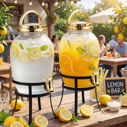 Havawish 2 Pack 1.16 Gallon Drink Beverage Dispenser with Stand for Parties Plastic Water Lemonade Juice Dispenser with Spigot and Lid for Countertop Weddings(Gold)