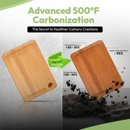 GREVA 3-Piece Premium Bamboo Cutting Board Set with Juice Grooves & Non-Slip Feet | XL, M, S Wood Chopping Boards for: Meat, Vegetables & Charcuterie | INCLUDES 3-in-1 Kitchen GREVA wooden cutlery Set