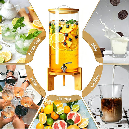 Beverage Dispenser, 4Gallon Glass Drink Dispenser with Stand, Stainless Steel Spigot, Ideal for Parties, Bars, Restaurants (15L/4 Gallon)
