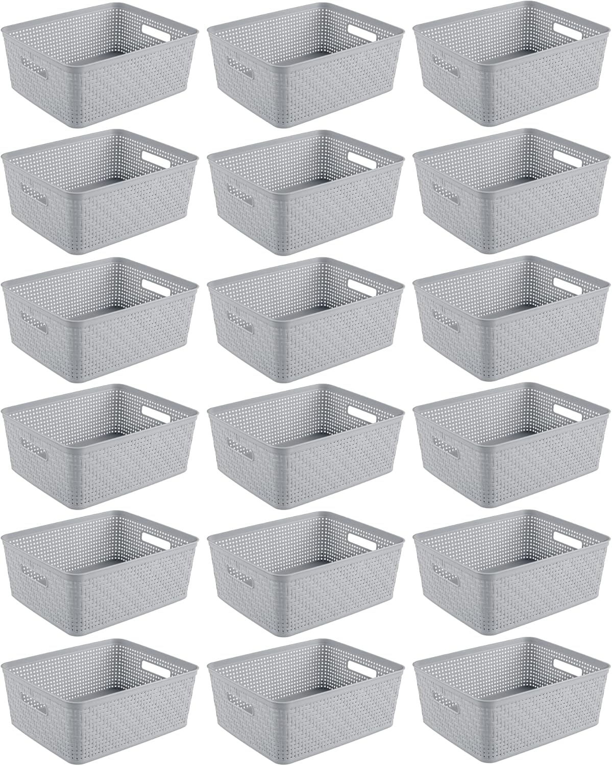 Sterilite 6-Pack Tall Basket, Woven Plastic Storage Baskets for Organization, Cement - Organizing Bin Containers with Handles for Bedroom, Bathroom, Dorm, and Closet