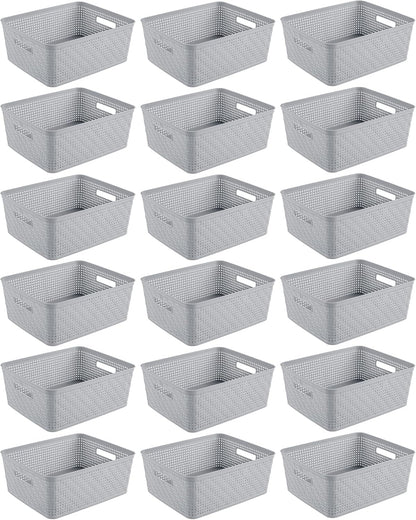 Sterilite 6-Pack Tall Basket, Woven Plastic Storage Baskets for Organization, Cement - Organizing Bin Containers with Handles for Bedroom, Bathroom, Dorm, and Closet