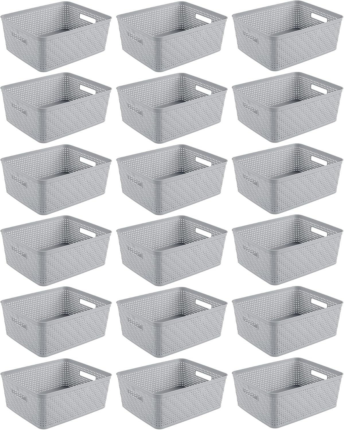 Sterilite 6-Pack Tall Basket, Woven Plastic Storage Baskets for Organization, Cement - Organizing Bin Containers with Handles for Bedroom, Bathroom, Dorm, and Closet