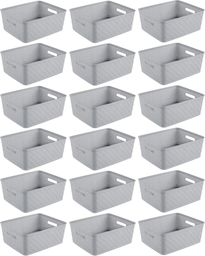 Sterilite 6-Pack Tall Basket, Woven Plastic Storage Baskets for Organization, Cement - Organizing Bin Containers with Handles for Bedroom, Bathroom, Dorm, and Closet