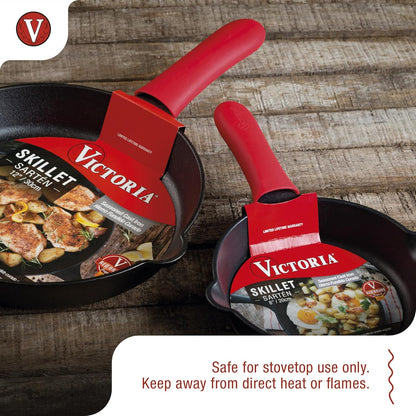 Victoria Silicone Handle Cover, Custom-Made Handle Sleeve for 10 and 12 Inch Victoria Cast Iron Skillets, Large, Red