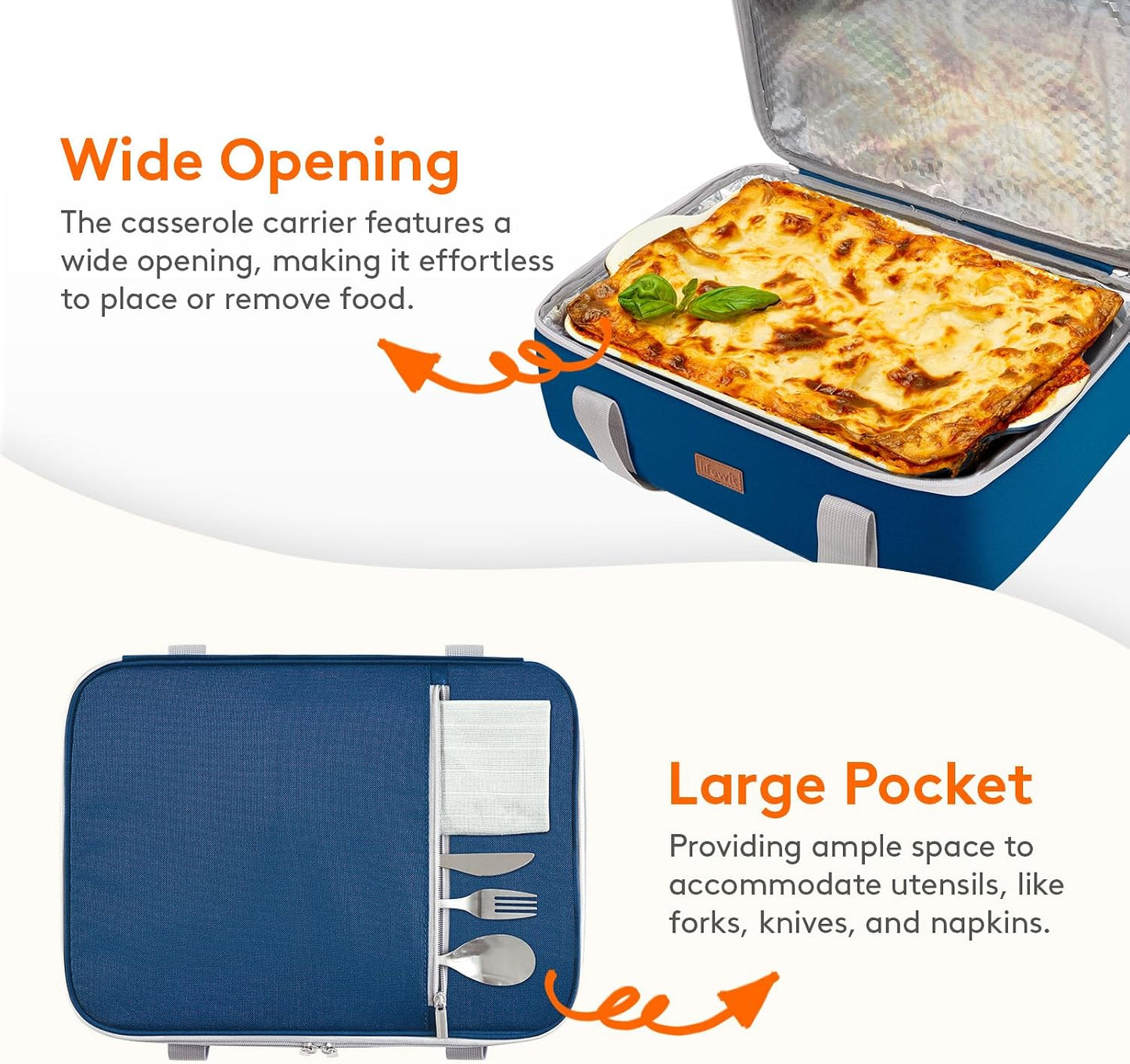Lifewit Insulated Double Decker Casserole Carrier for Hot or Cold Food, Casserole Dish Carrying Case, Lasagna Holder for Potluck Parties, Picnic and Cookouts, Fits 9"x13" Baking Dish, Grey