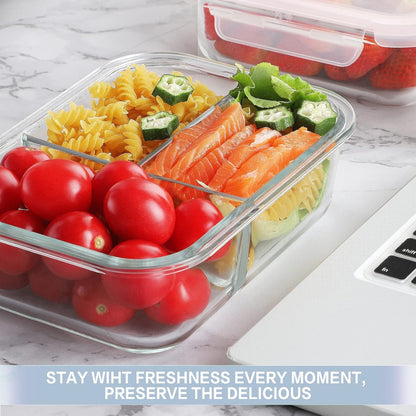 Bayco 8 Pack Glass Meal Prep Containers 3 Compartment, Glass Food Storage Containers with Lids, Airtight Lunch Bento Boxes, Leak Proof (8 lids & 8 Container) - Grey