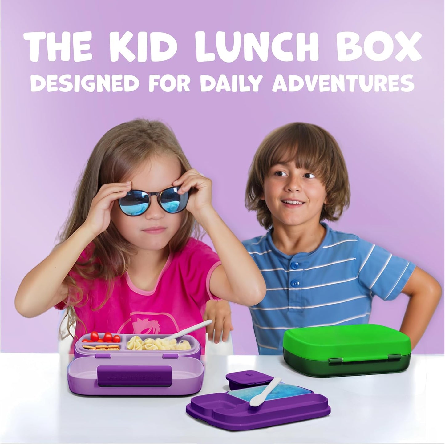Umami All-in-1 Bento Box for Kids, Ice-pack & Utensils Included, 100% Leakproof & BPA free, Parents' favorite Lunch Box Kids (Green, 27 oz)