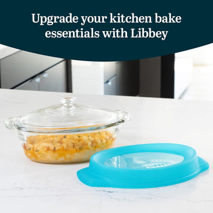 Libbey Baker’s Premium 2 Piece Glass Pie Plate, Stackable, Space Saving Casserole Dish Set with Lids, Glass Baking Dish Set for Fruit Pies, Quiches