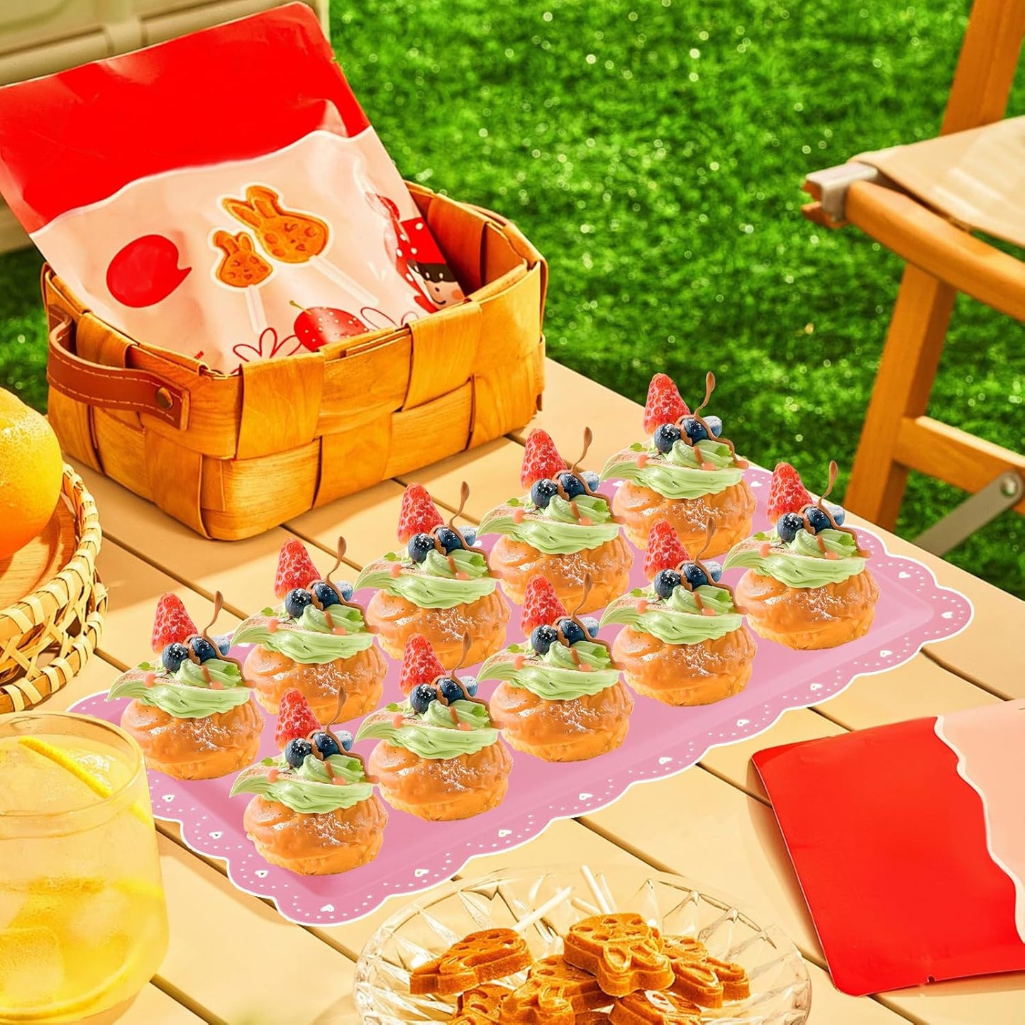 Set of 6 Plastic Serving Trays Food Tray - 14" x 9" Rectangle Serving Platter for Party Cafeteria Kitchen Restaurant , Small Flat Trays for Dessert Fruit Cookie Snack (6, White)