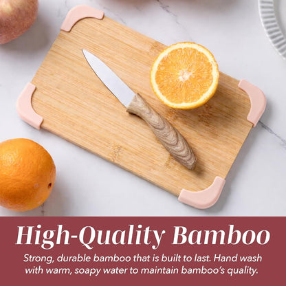 COOK WITH COLOR Non-Slip Cutting Board Set – Kitchen Essentials with Easy Grip Handle for Meat, Veggies, and Fruits, 3 Cutting Boards, Bamboo Non-Slip Grey