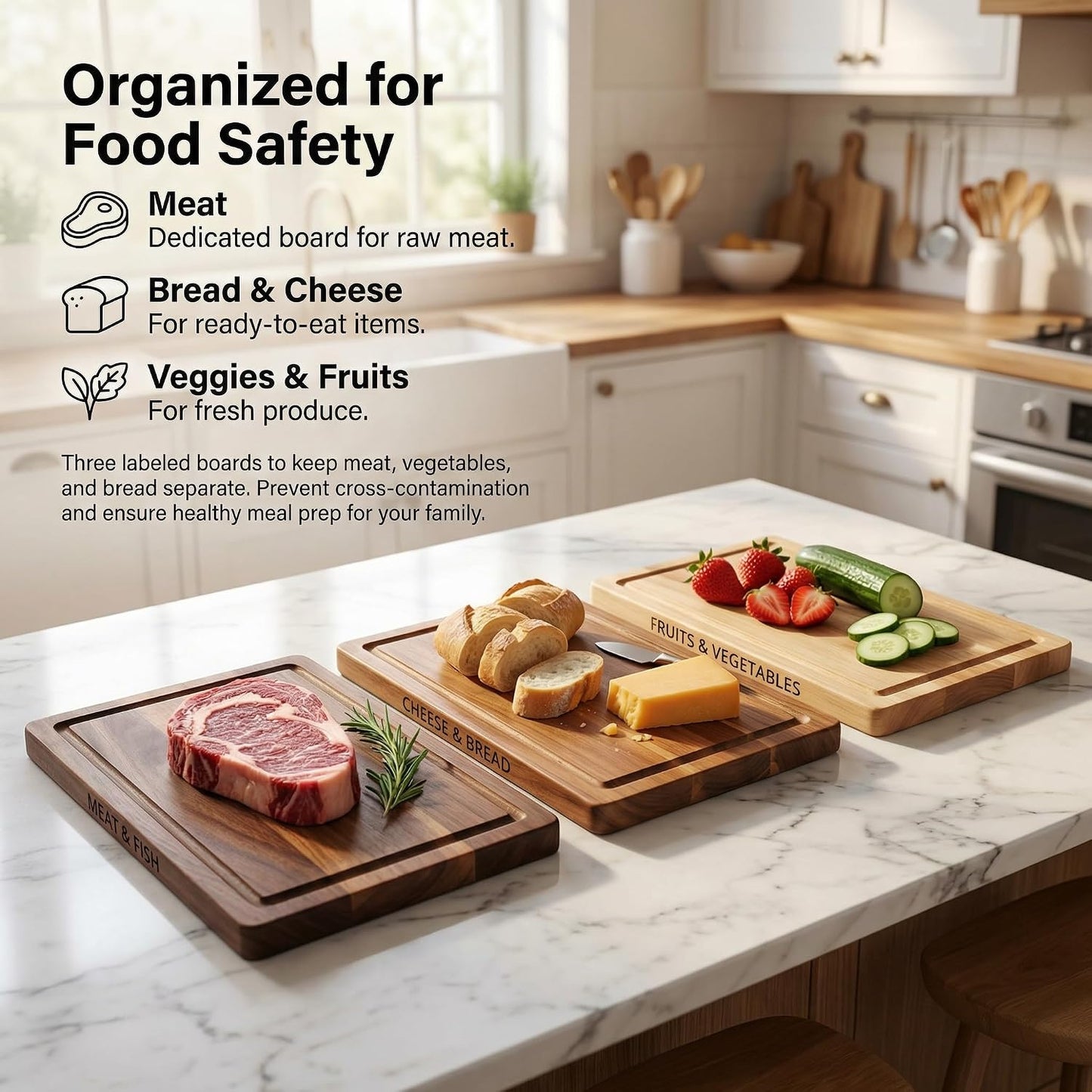 3-Piece Book-Shaped Cutting Board Set - Food Safe, Non-Slip Chopping Boards for Kitchen Organization and Stylish Serving,Acacia Wood
