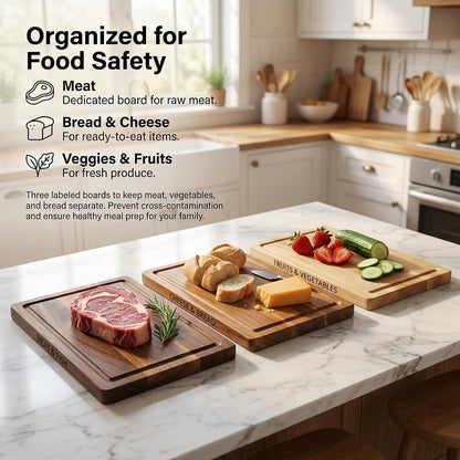 3-Piece Book-Shaped Cutting Board Set - Food Safe, Non-Slip Chopping Boards for Kitchen Organization and Stylish Serving,Acacia Wood