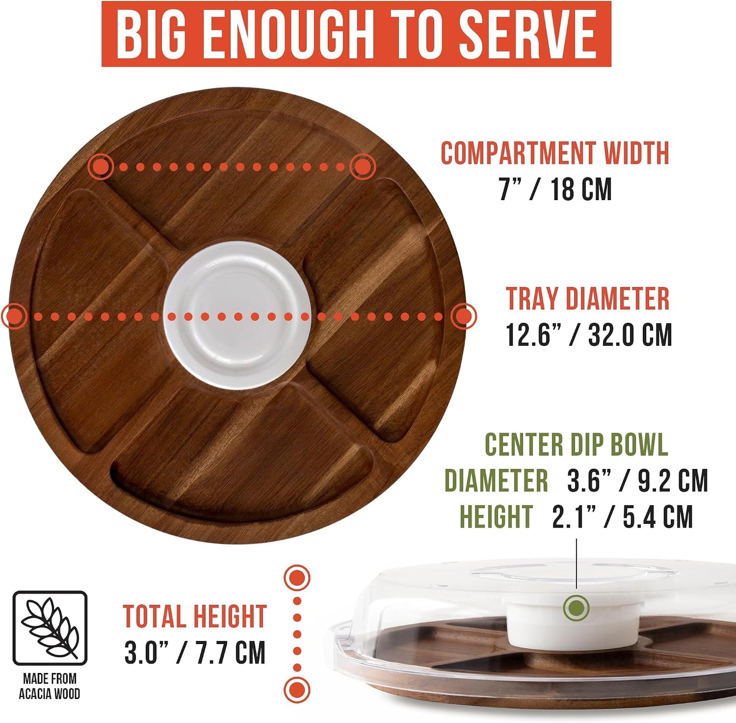 Chef Pomodoro Travel Charcuterie Board With Lid, Serving Tray, Portable, Covered Tray With Lid, Cheese Platter, Wood Grazing Board With 6 Compartments 14.4 X 11.4 in (36.7 X 29 cm)