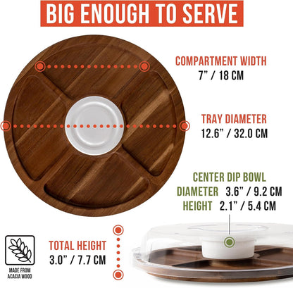 Chef Pomodoro Travel Charcuterie Board With Lid, Serving Tray, Portable, Covered Tray With Lid, Cheese Platter, Wood Grazing Board With 6 Compartments 14.4 X 11.4 in (36.7 X 29 cm)