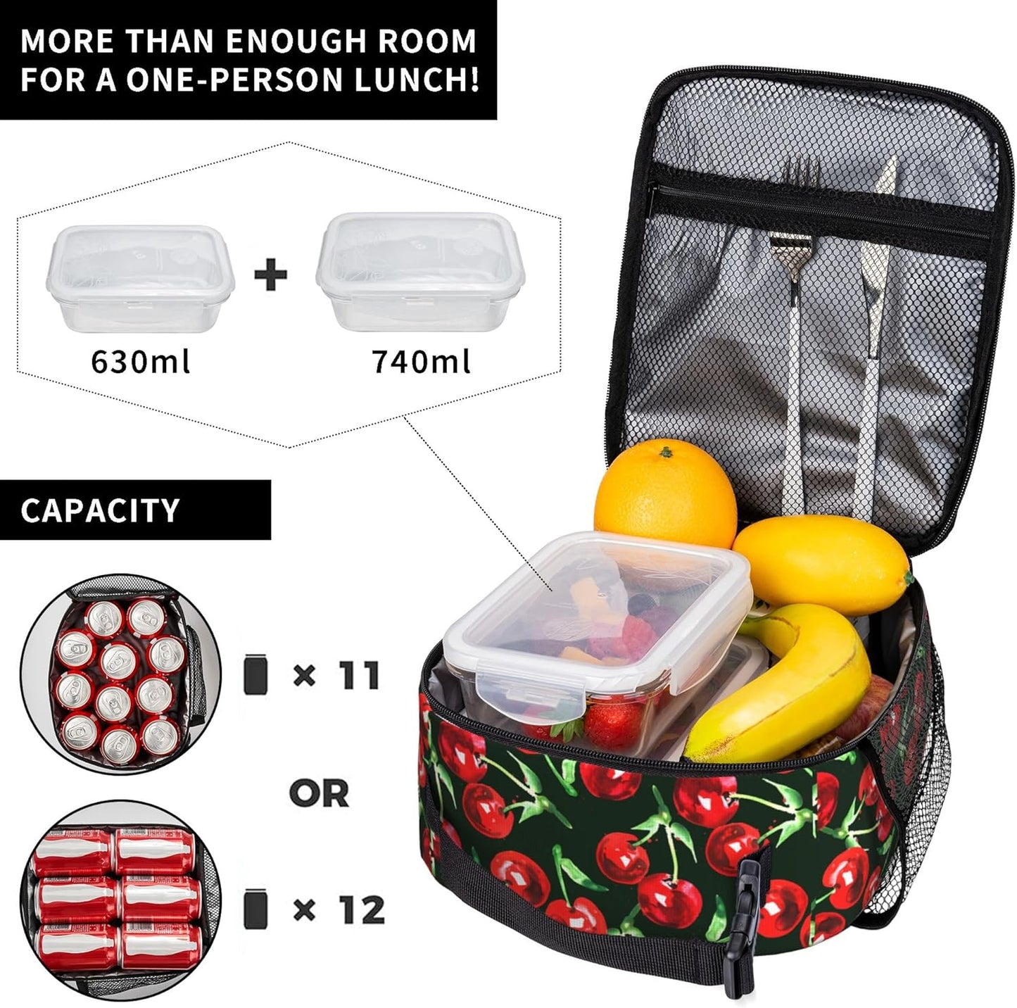 Dinosaur Volcano Insulated Lunch Bag for Women & Men, Reusable Leak-Proof Lunch Box with Cooler Compartment, Lunch Tote for Adults Work Travel Picnic Durable & Washable