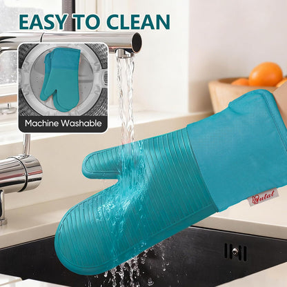 Yutat Silicone Oven Mitts - Oven Mitts and Pot Holders Sets Made of Non-Slip & BPA-Free Silicone, High Heat Resistant 500 Degrees, Perfect for Kitchen Cooking Baking BBQ, Peak Green