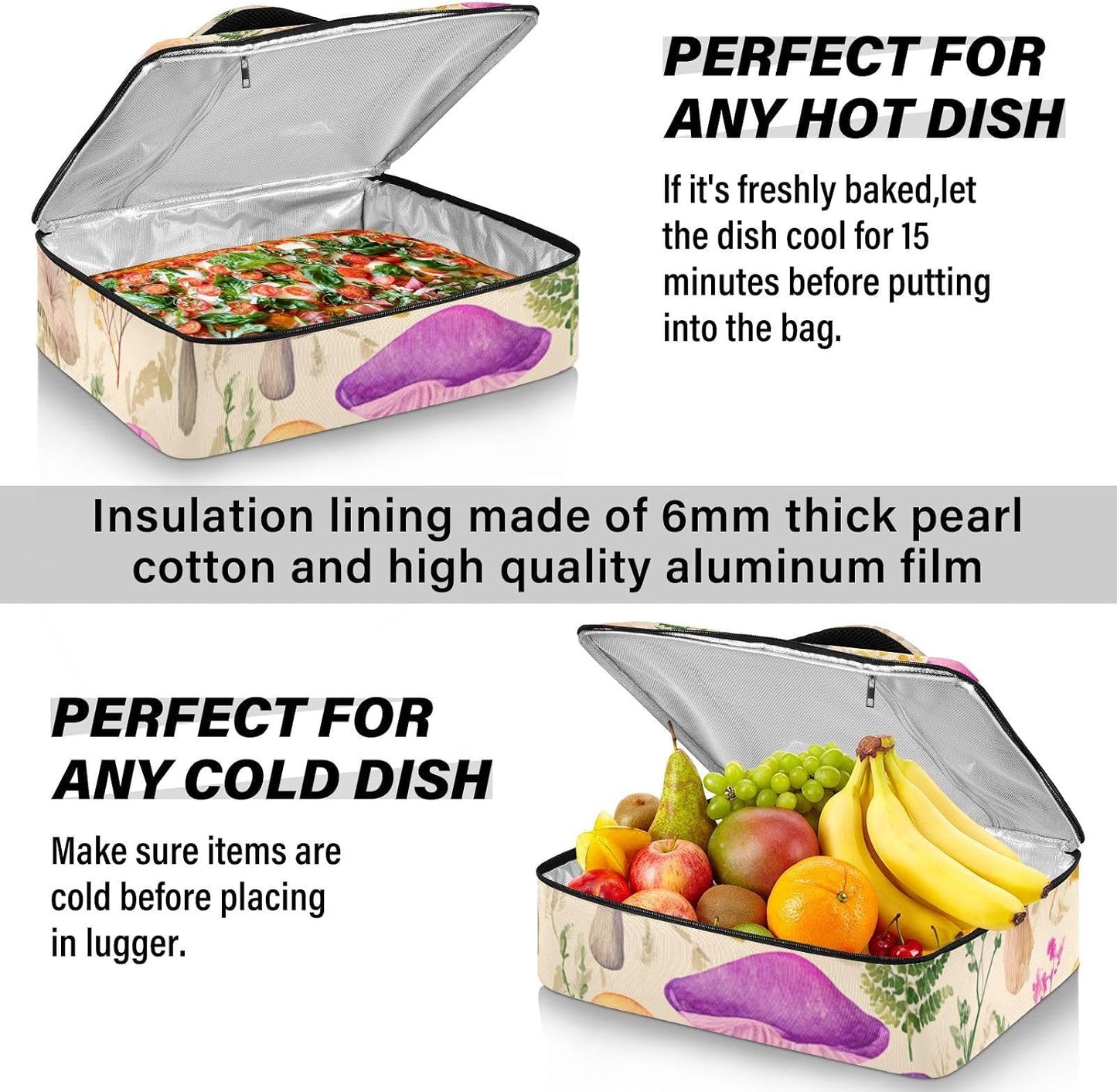 Casserole Carriers for Hot or Cold Food Reusable Casserole Dish Carrier Insulated Thermal Large Capacity Durable Perfect for Party Camping Family Gatherings Yellow Fish - Colors A