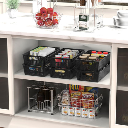 Simple Houseware Plastic Stackable Storage Basket Pantry Organizer, 6 Pack, 14.5" x 8.5" x 3.5", White