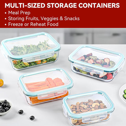 GEHE 4 Pack Large Glass Storage Containers with Airtight Lids, 78/52/36/22oz Glass Meal Prep Food Storage Containers for Baking, Storing, Leakproof, BPA Free, Microwave/Freezer/Dishwasher Safe