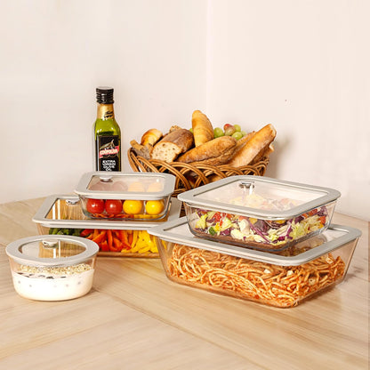 Glass Food Containers with Glass Lid, Microwave Safe Food Storage Container Set, 4 Pack of 35oz, Large Size Airtight Storage Set with Leak Proof Lids, Meal Prep Containers