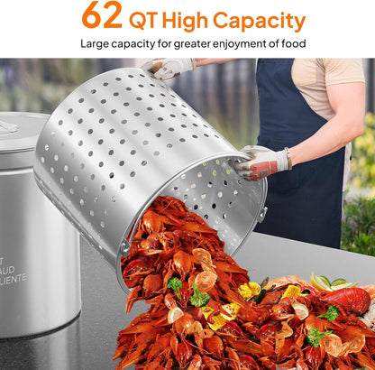 Bonnlo 30QT Aluminum Stock Pot for Boiling Seafood, Crawfish & Crab, Frying Turkey & Steaming Tamales, Large Boil Pot with Strainer Basket, Lid, Lifting Hook & Steamer Rack for Outdoor Cooking