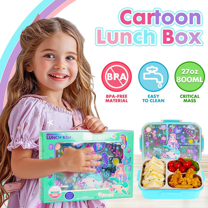 Stainless Steel Bento Lunch Box for Kids, 800ml/27oz BPA-Free Leak-Proof Food Containers with 3 Compartments, Freezer & Dishwasher Safe, Back to School Students Lunches Size for Ages 3-7