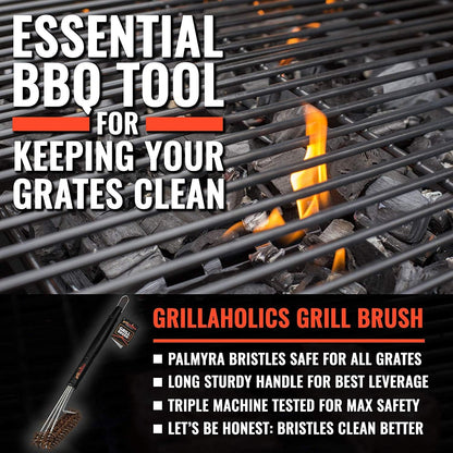 Grillaholics Grill Brush for Outdoor Grill - Safe Bristle Free BBQ Brush with Built-in Scraper – The Perfect Grilling Accessory for Cleaner Grilling