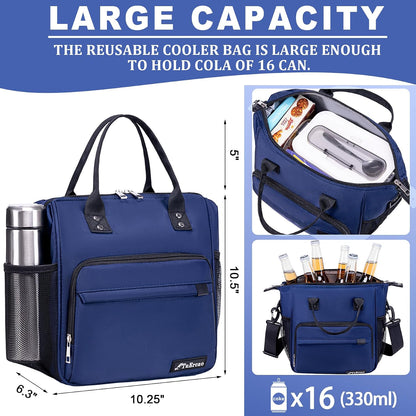 TuErCao Small Lunch Bag Lightweight Insulated Lunch Box for Women Work Portable Soft Cooler for Picnic Travel Road Trips, Loncheras para Mujer, Black