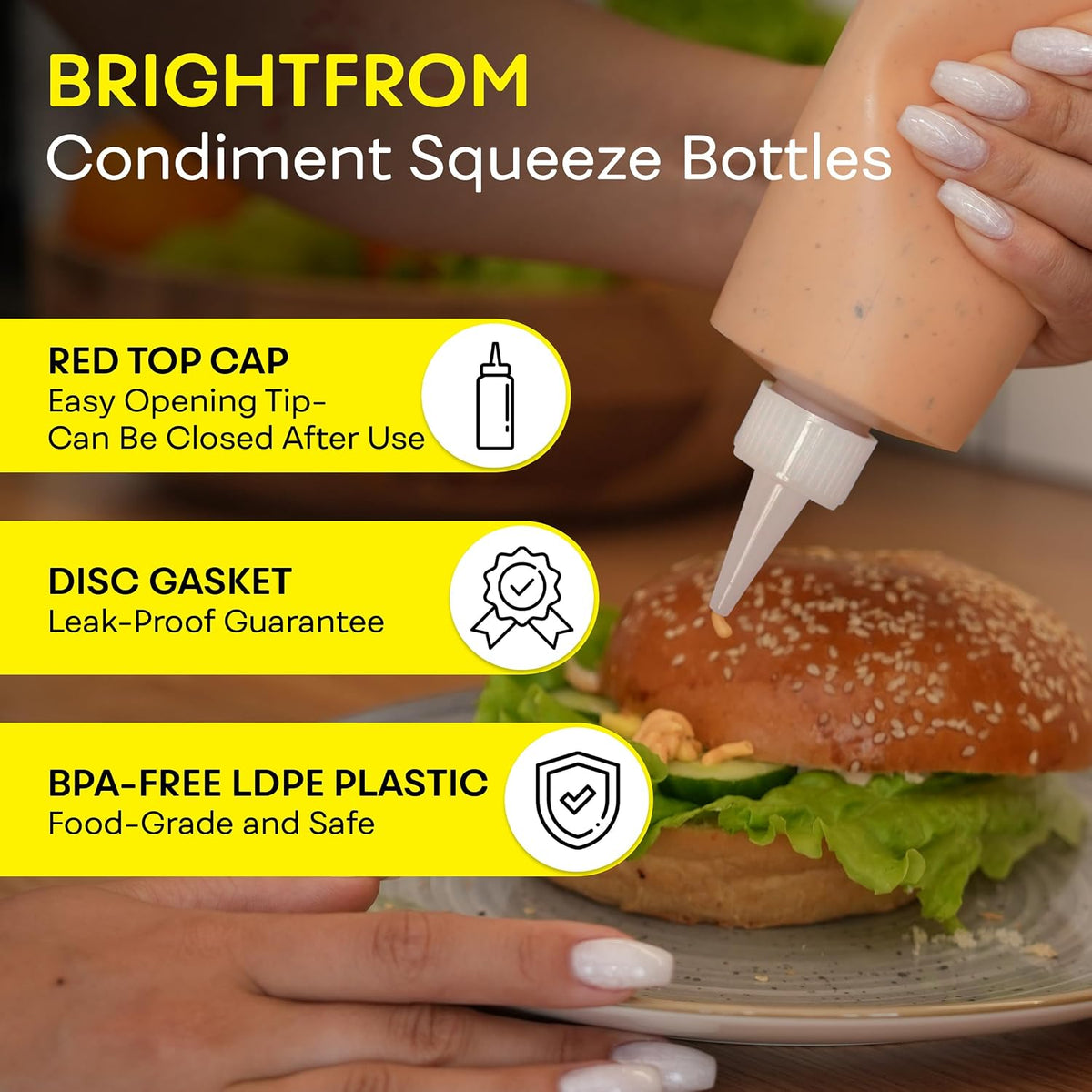 BRIGHTFROM Empty Squeeze Bottles 16 OZ, 2 PACK Squirt Containers with Red Top, BPA Free for Condiments, Syrup, Ketchup, Sauces, Dressing, Oil, Honey | Arts and Crafts - Leak Proof - Kitchen