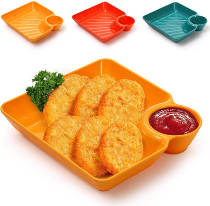 Lawei 12pcs Chip Dip Serving Platter Set, Plastic Dumpling Plates with Sauce Compartment, Square Serving Dish Sushi Plates, Small Dip Tray for Appetizer, Taco Salsa, Fruit, Charcuterie