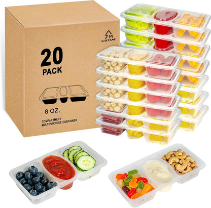 MACTANO 8 OZ Reusable Snack Containers with Lids, New 3 Compartment Condiment Snack Pack Containers 40 Sets