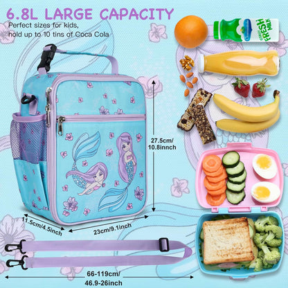 Kids Insulated Lunch Box Bag, Thermal Picnic Cool Bags with Adjustable Strap for Adults Children Women Men Boys Girls School Work (CAM-Blue)