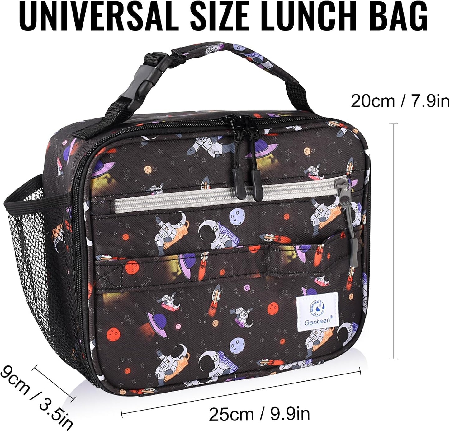 Genteen Lunch Box Kids, Insulated Lunch Bag Kids Boys Girls Back to School, Soft Lunch Box for Men Reusable Lunchbox for Office,Outdoor,School (Black)