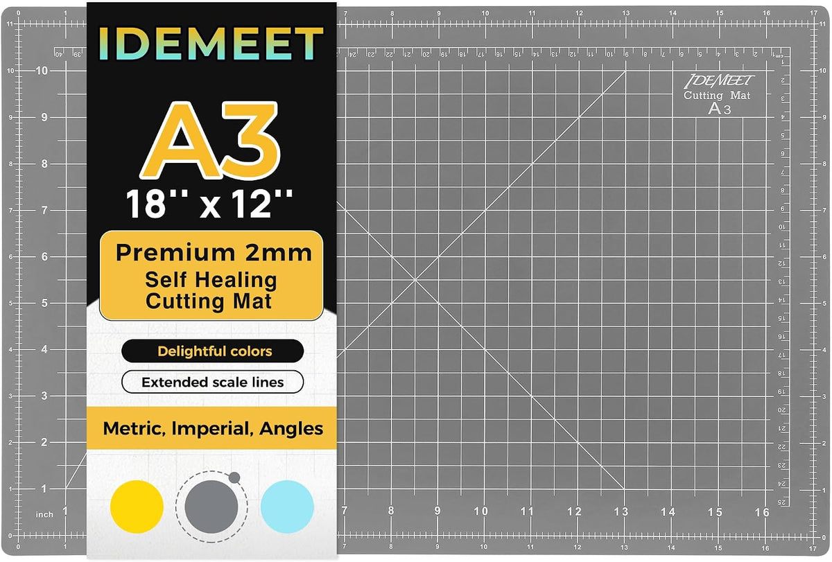 Self Healing Cutting Mat 18" x 12", A3 Double-Sided for Quilting & Sewing, Non-slip, 5-Ply Rotary Cutting Mat for Crafts Cutting Fabric Scrapbooking, and Small Modeling Projects, Anthracite Gray