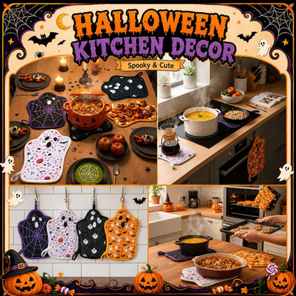 Fanfanwin 4 Pcs Halloween Ghost Pot Holders for Kitchen Cute Oven Hot Pads