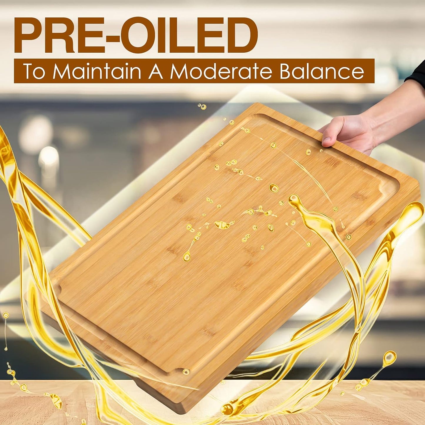 Extra Large Cutting Board, 17.6" Bamboo Cutting Boards for Kitchen with Juice Groove and Handles Kitchen Chopping Board for Meat Cheese board Heavy Duty Serving Tray, XL, Empune