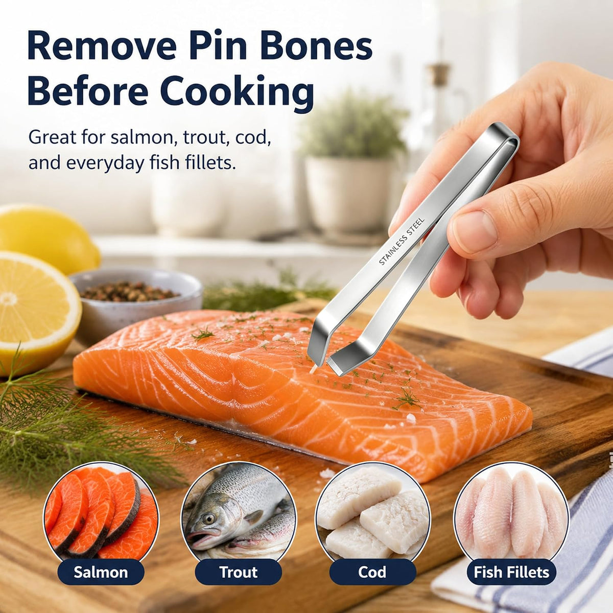 Fish Bone Tweezers, Stainless Steel Pin Bone Remover Tool, 2 Pack