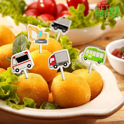 GET FRESH Vehicle Food Picks for Kids – 24-pcs Transport Car Bento Picks Lunch Box Decoration for Kids and Toddlers – Automobile Bento Deco Children Toothpicks Set