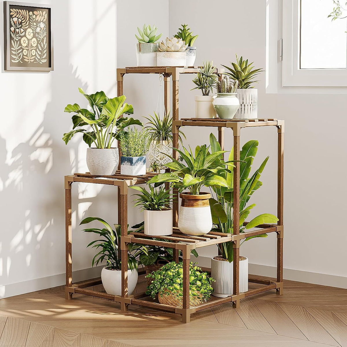 Bamworld Plant Stand Indoor Plant Shelf Outdoor Wood Plant Rack
