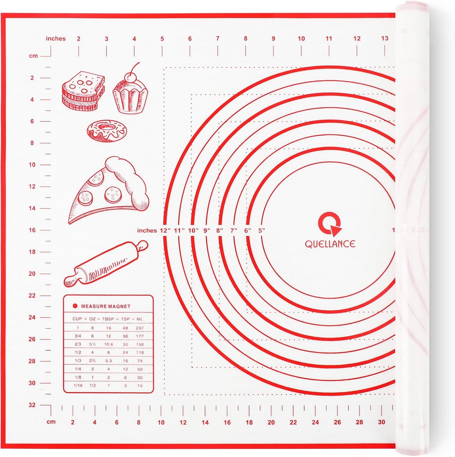 Silicone Pastry Baking Mat Dough - 16x24Inch Large Non Stick Slip Cookie Bread Rolling Mats Sheet, Kitchen Counter Kneading Cooking Board Pad Matt with Measurement for Pie Pizza Cookies Fondant Making