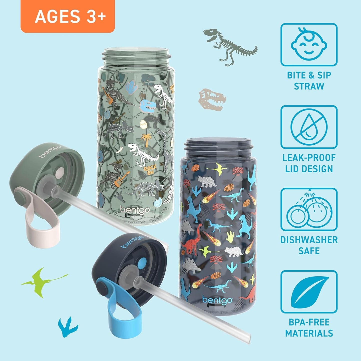 Bentgo Kids Water Bottle - Leak-Proof, Durable Tritan PFAS- & BPA-Free 15 fl oz, Kids/Toddlers Ages 3+ for School & Sports; Bite & Sip Spout, Carrying Handle, Dishwasher Safe (Unicorn)