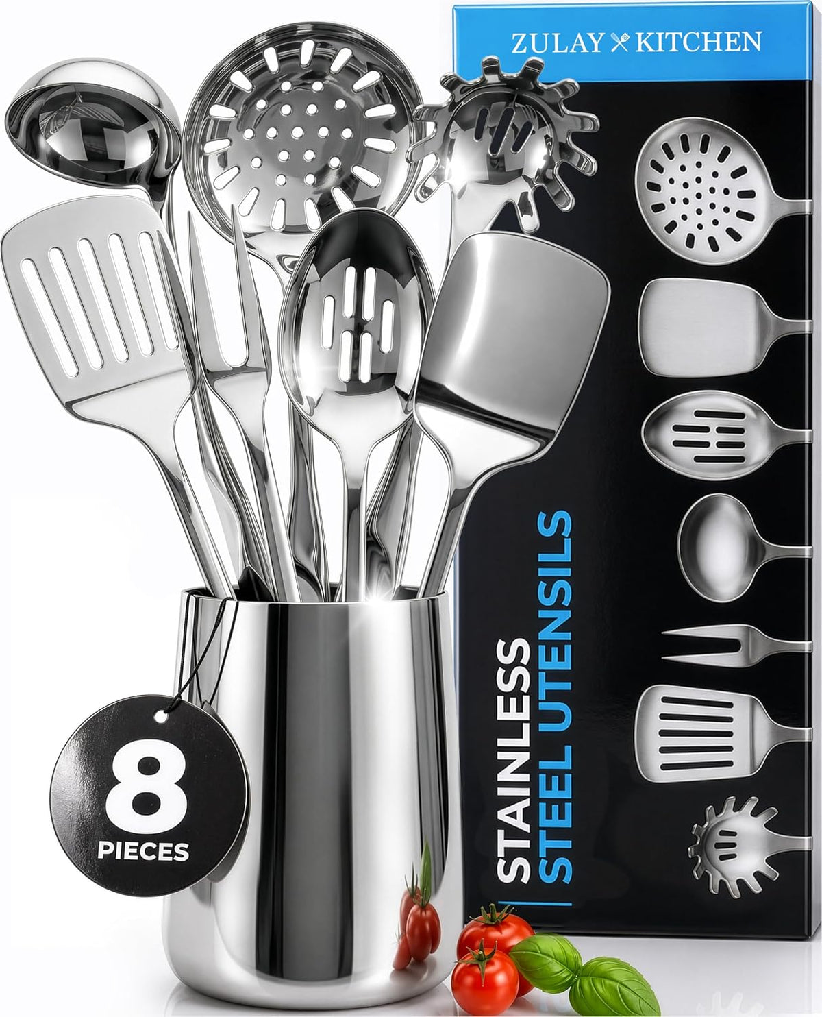 Zulay Kitchen Stainless Steel Serving Spoon - 11.5” Large Cooking & Serving Spoon with Ergonomic Handle - Durable, Rust-Resistant & Dishwasher Safe Kitchen Utensil for Cooking and Buffets