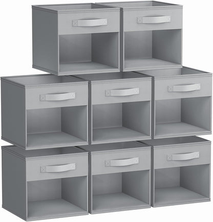 DIMJ Storage Cubes, 11x 11 inch Cube Storage Bin, 6 Pack Closet organizers and storage Bins with Window, Collapsible Baskets with Handle for Shelves, Clothes, Toys, Books (Grey)